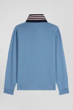 Maillot manches longues en coton Pima bleu coupe Regular