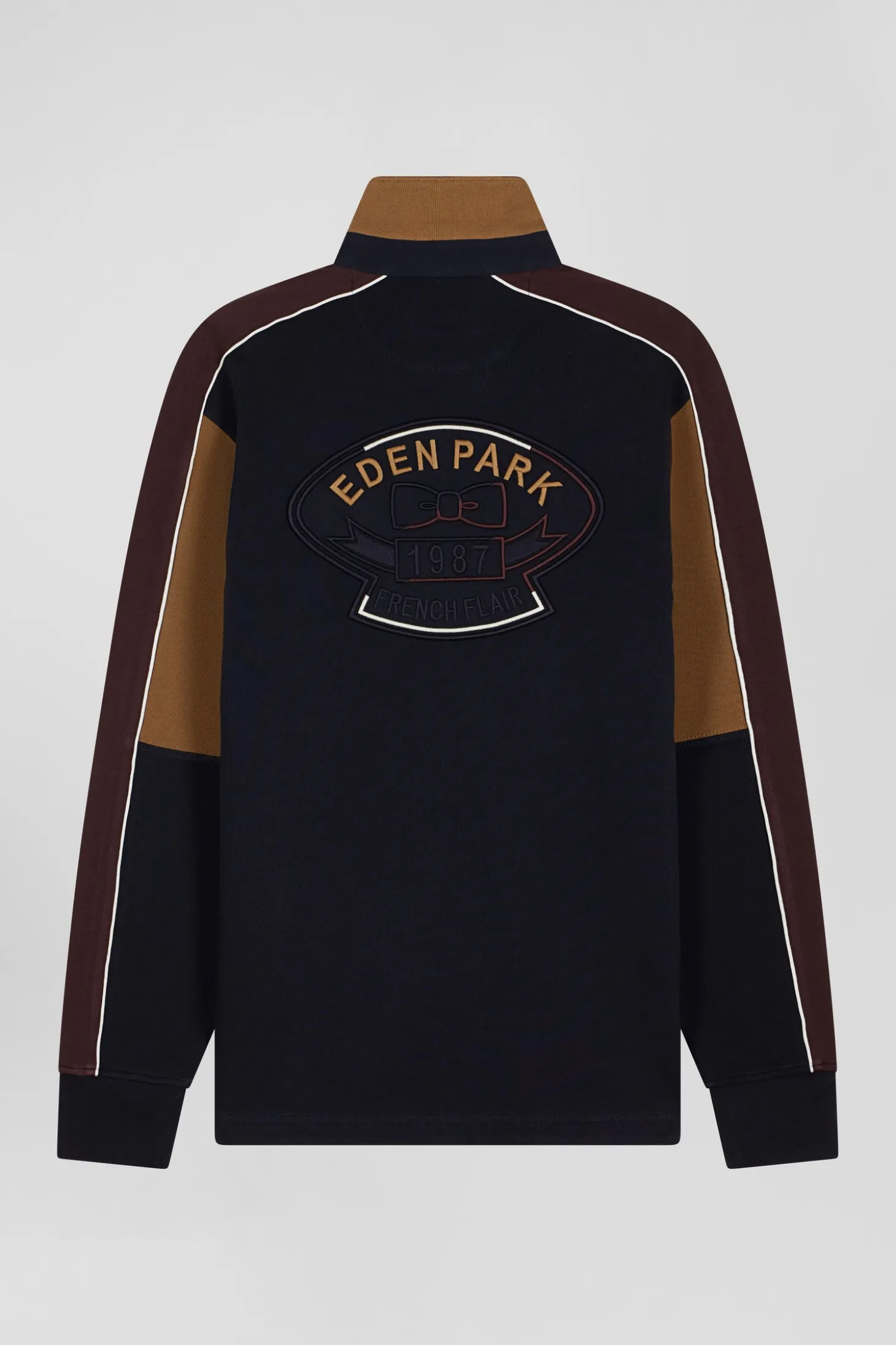 Maillot manches longues en coton camel broderie dos et passepoil coupe Regular