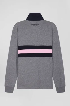 Maillot manches longues en coton gris brodé coupe Relaxed