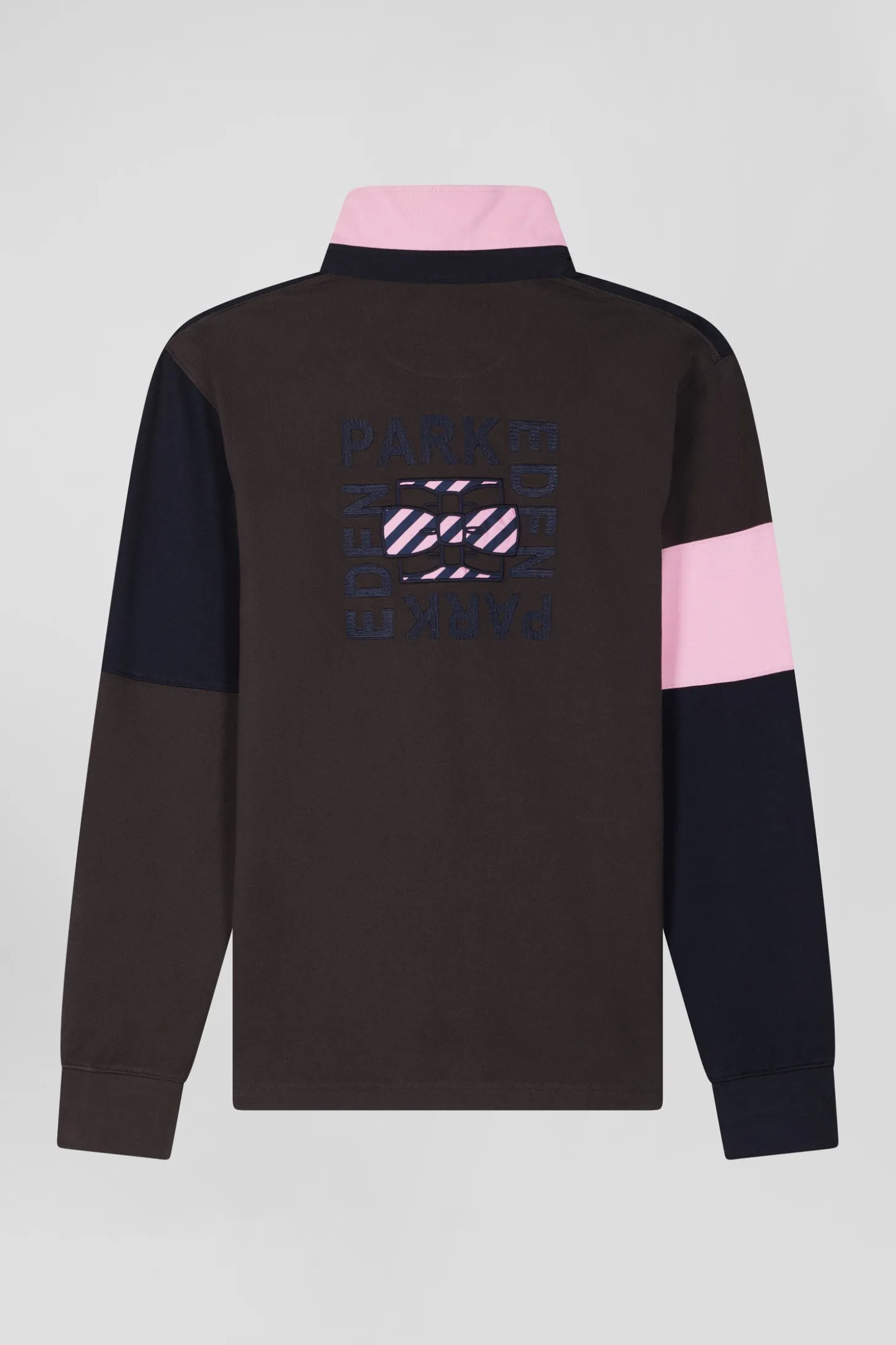 Maillot manches longues en coton marron broderie et applications de tissus cravate coupe Regular