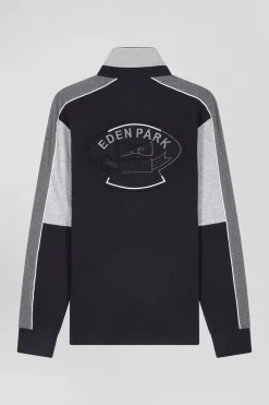 Maillot manches longues en coton noir broderie dos et passepoil coupe Regular