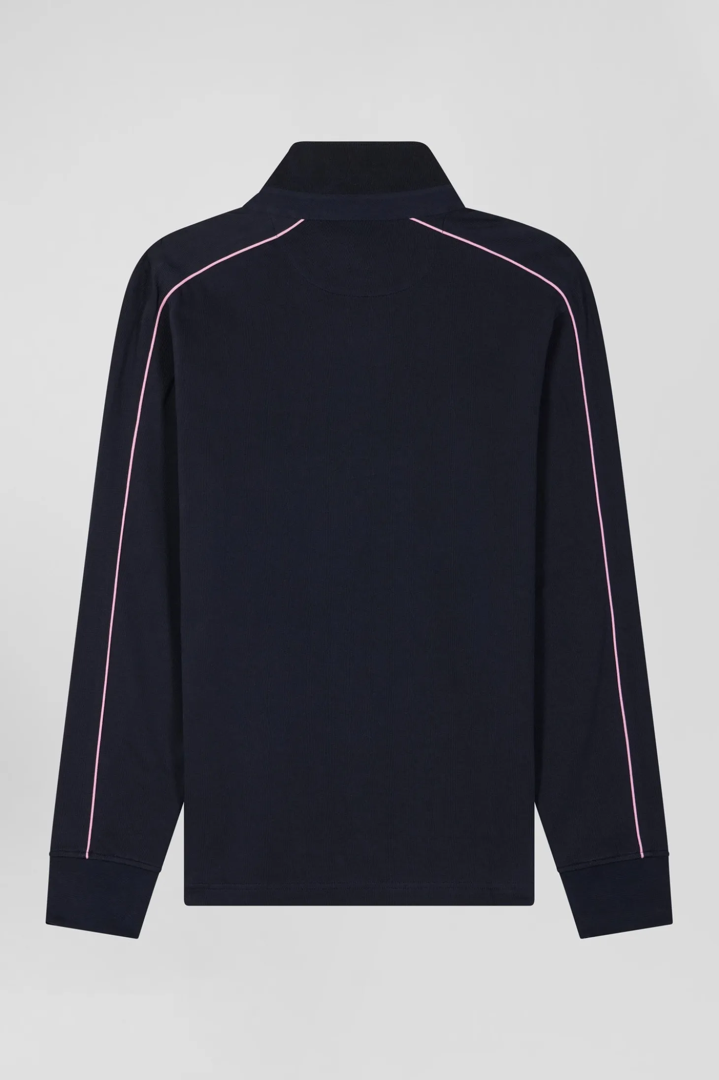Maillot manches longues en coton bleu marine passepoil rose coupe Regular
