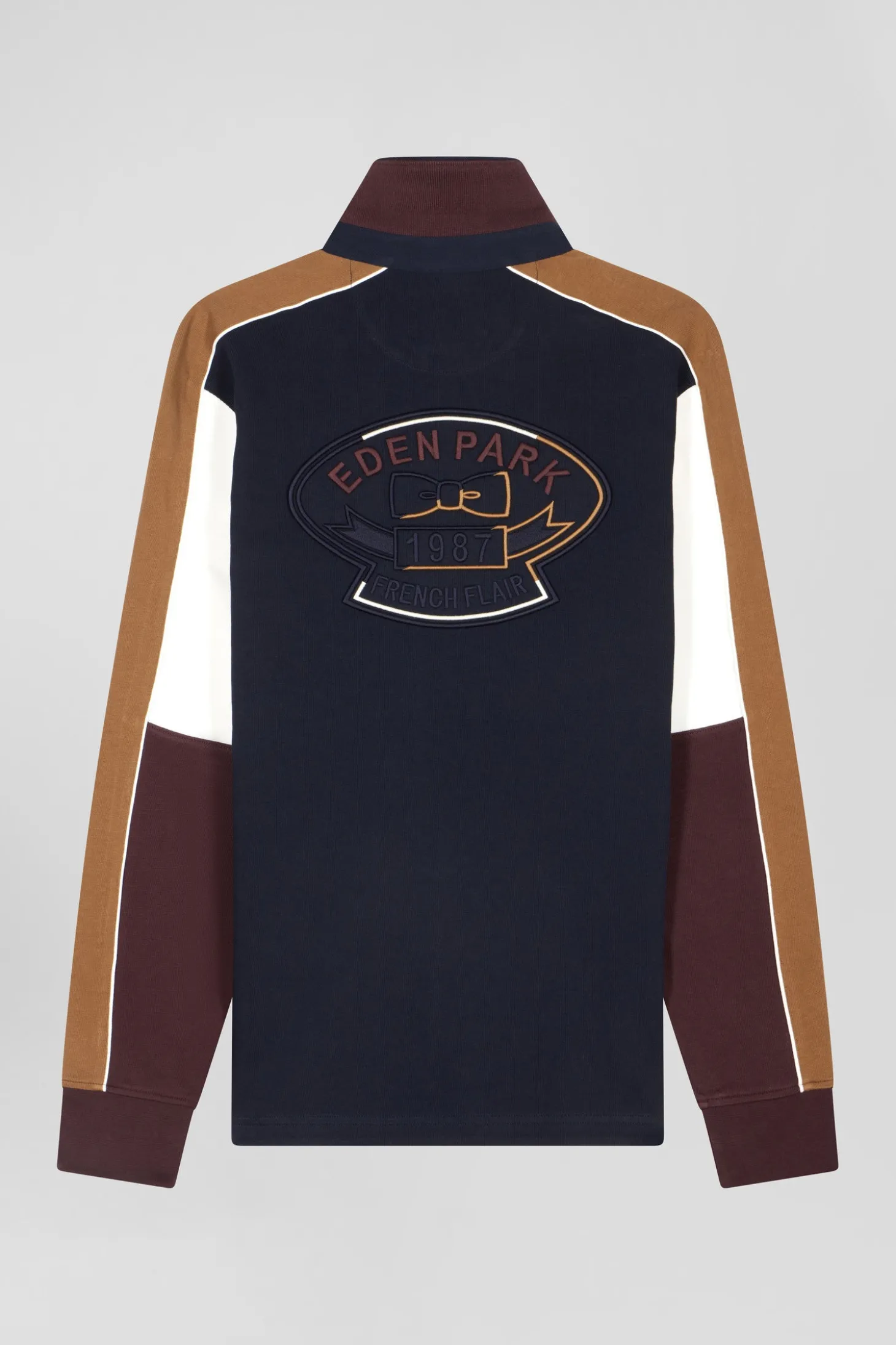 Maillot manches longues en coton bordeaux broderie dos et passepoil coupe Regular