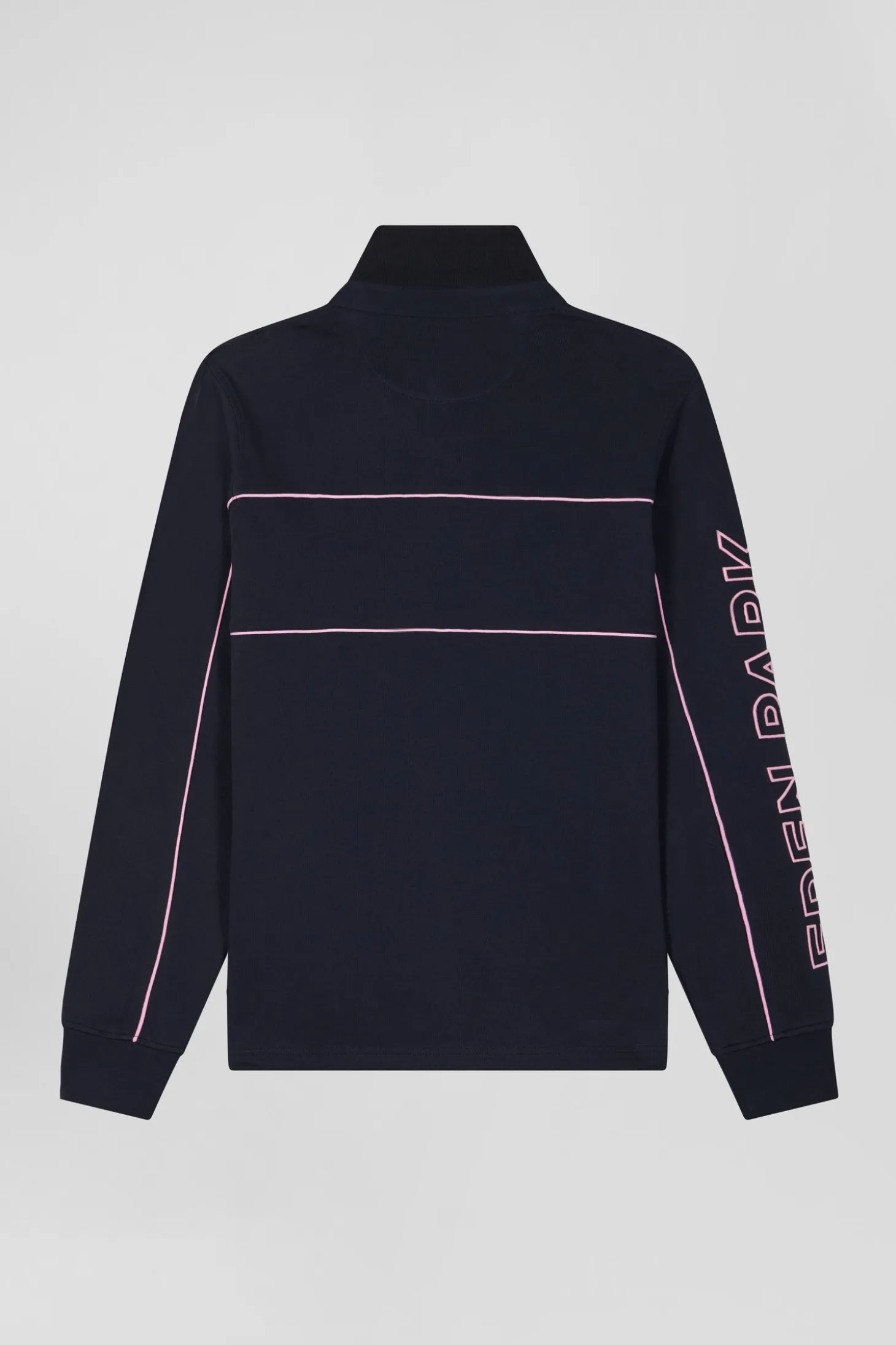 Maillot manches longues en coton bleu marine passepoil rose broderie Eden Park coupe Regular
