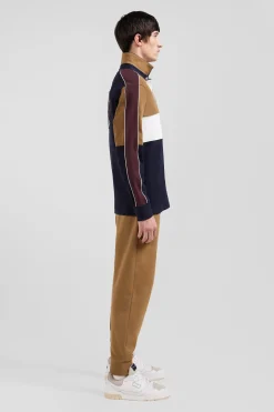 Maillot manches longues en coton camel broderie dos et passepoil coupe Regular