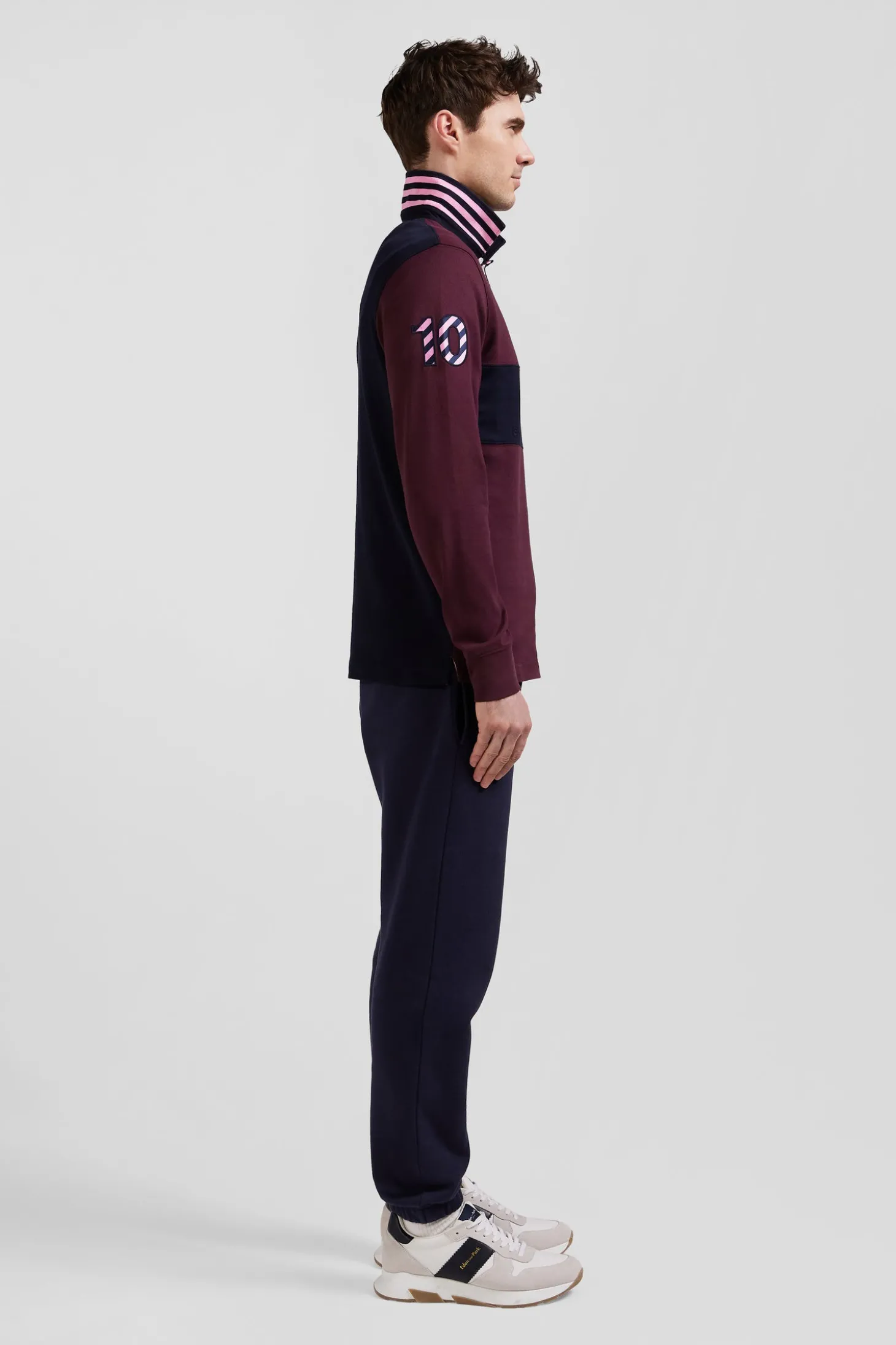 Maillot manches longues en coton bordeaux broderie manche 10 coupe Regular