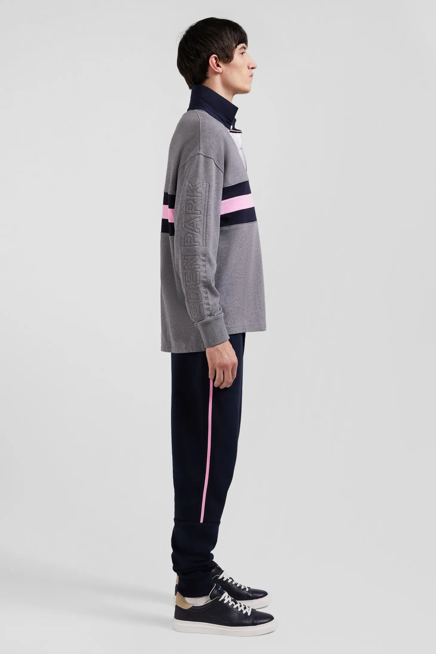 Maillot manches longues en coton gris brodé coupe Relaxed