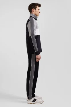 Maillot manches longues en coton noir broderie dos et passepoil coupe Regular