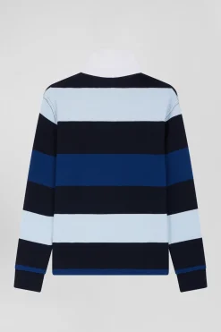 Maillot manches longues en coton bleu marine cerclé coupe Regular