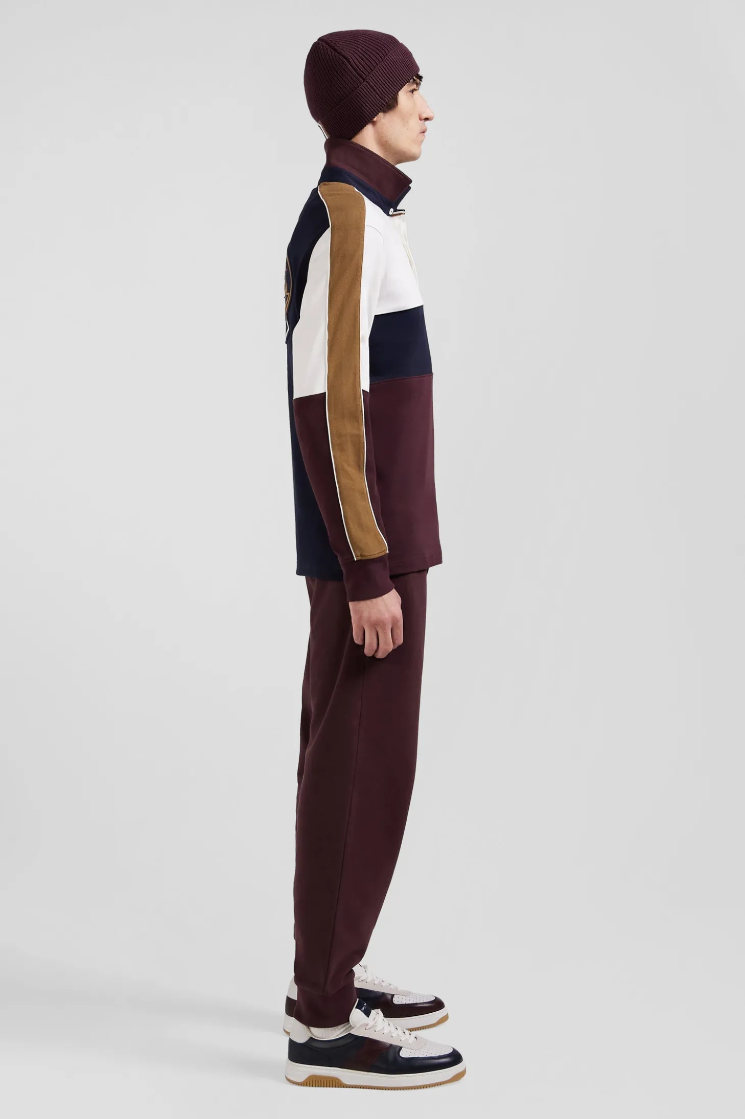 Maillot manches longues en coton bordeaux broderie dos et passepoil coupe Regular