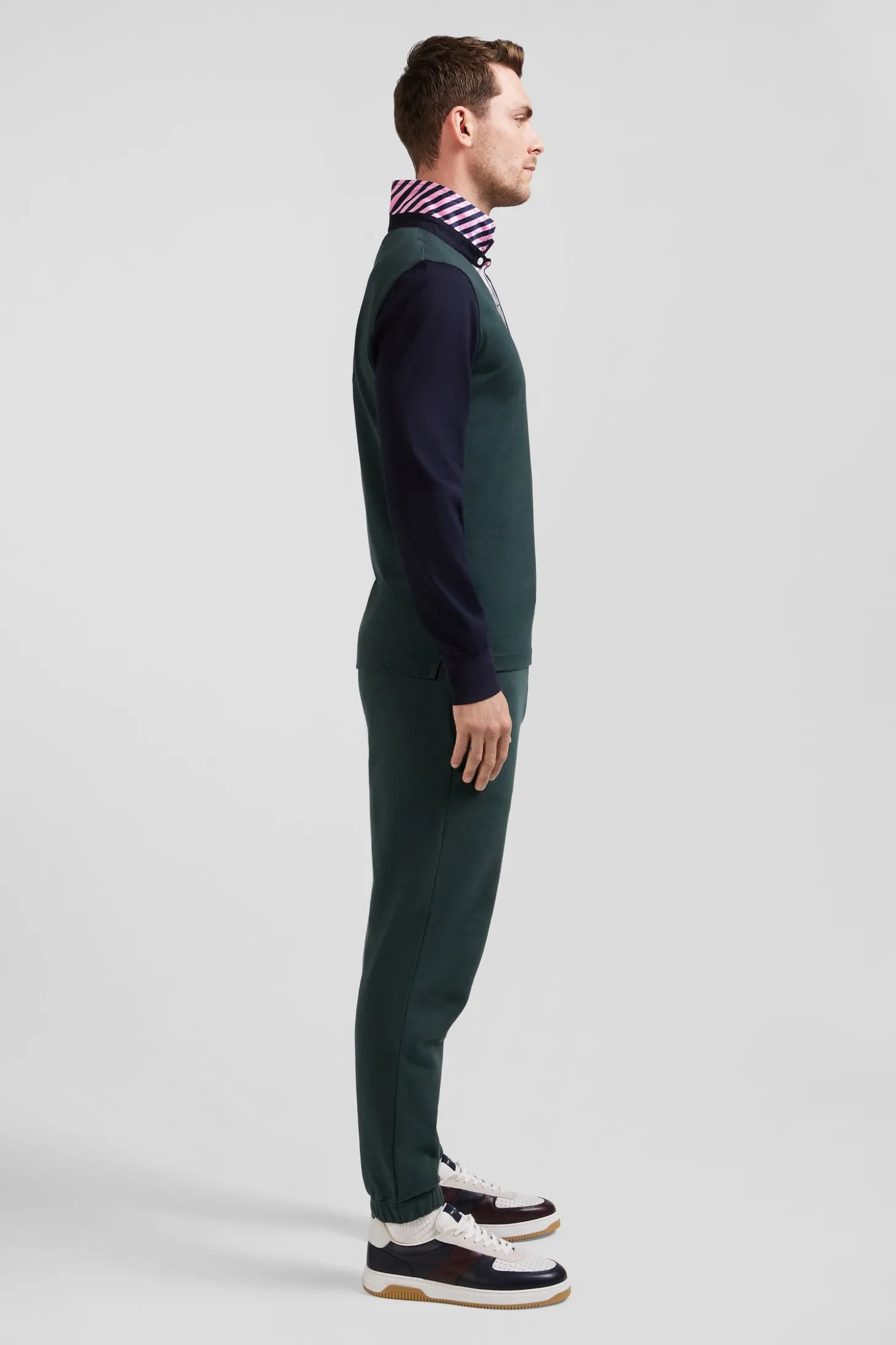 Maillot manches longues en coton vert applications de tissu cravate cerclé coupe Regular