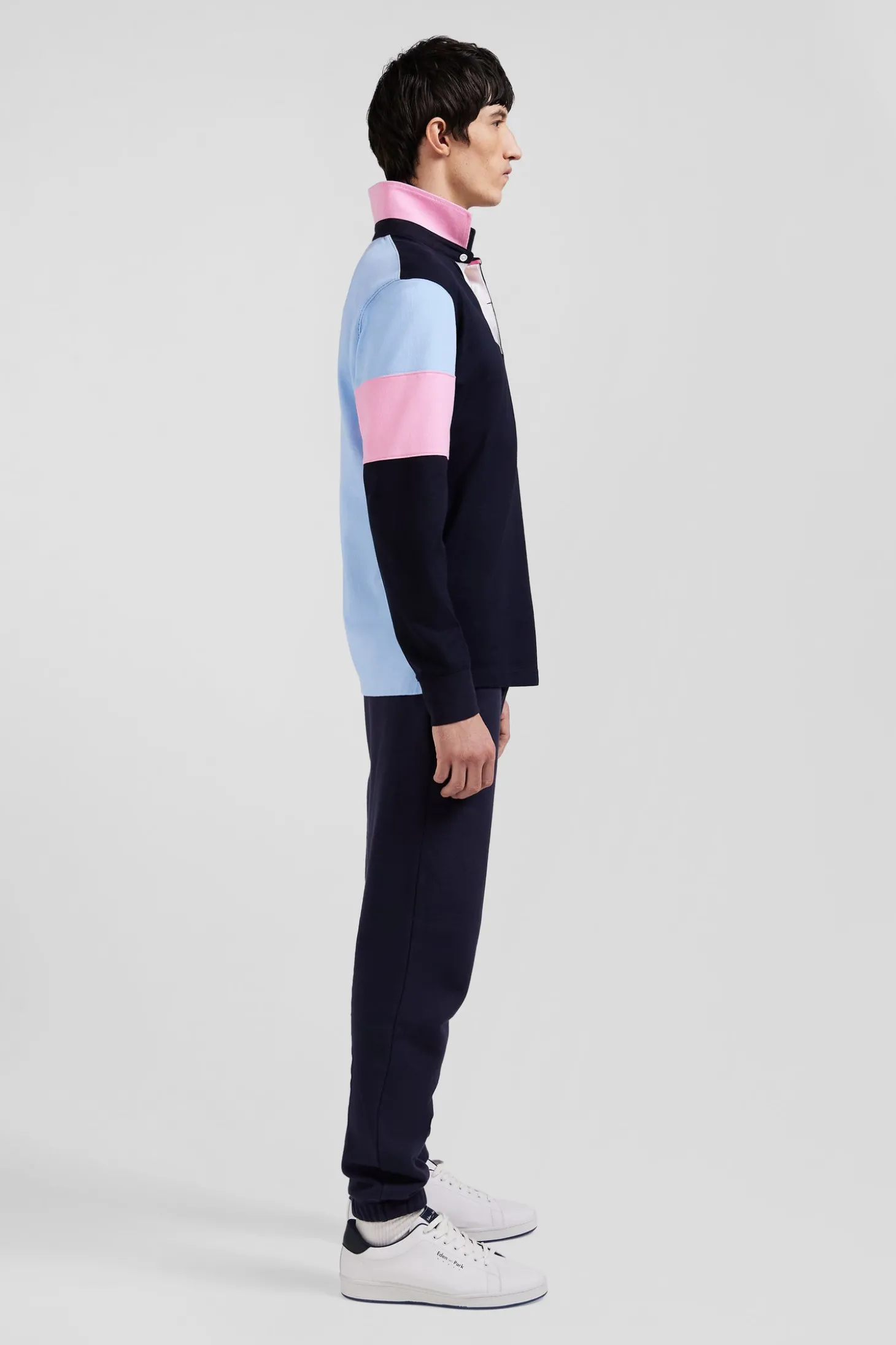 Maillot manches longues en coton marine broderie et applications de tissus cravate coupe Regular