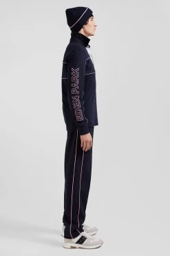 Maillot manches longues en coton bleu marine passepoil rose broderie Eden Park coupe Regular