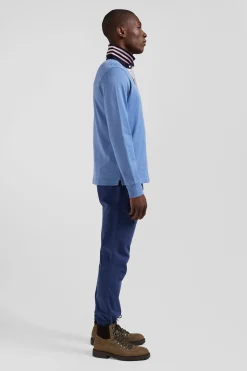 Maillot manches longues en coton Pima bleu coupe Regular