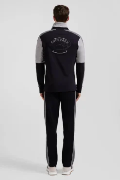 Maillot manches longues en coton noir broderie dos et passepoil coupe Regular