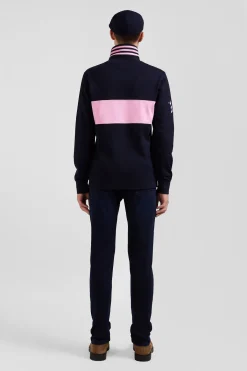 Maillot manches longues en coton bleu marine rayure rose coupe Regular