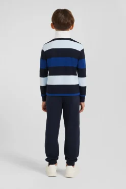 Maillot manches longues en coton bleu marine cerclé coupe Regular