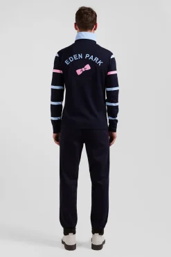 Maillot manches longues en coton cerclé bleu marine et ciel broderie dos coupe Regular