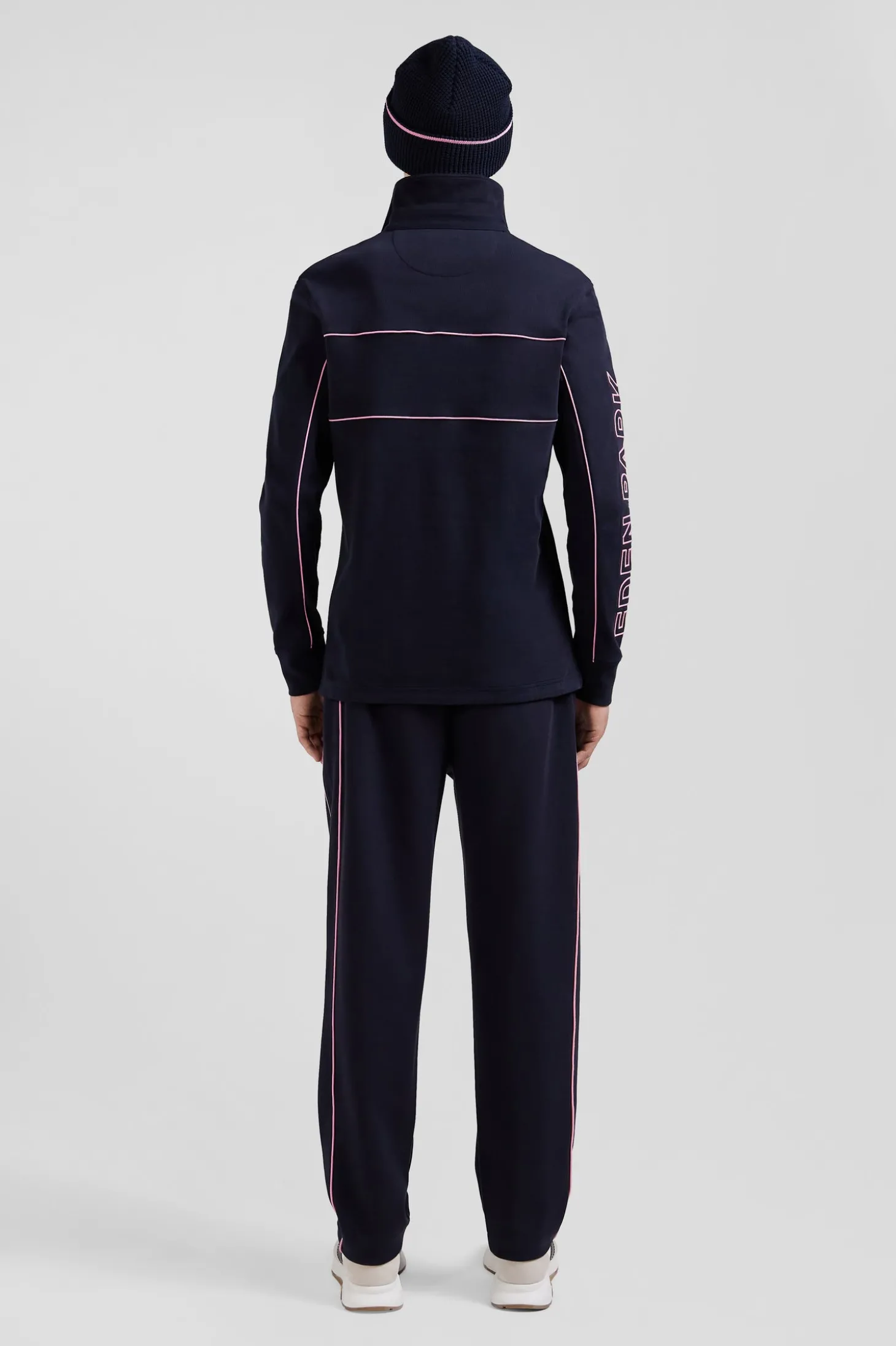 Maillot manches longues en coton bleu marine passepoil rose broderie Eden Park coupe Regular