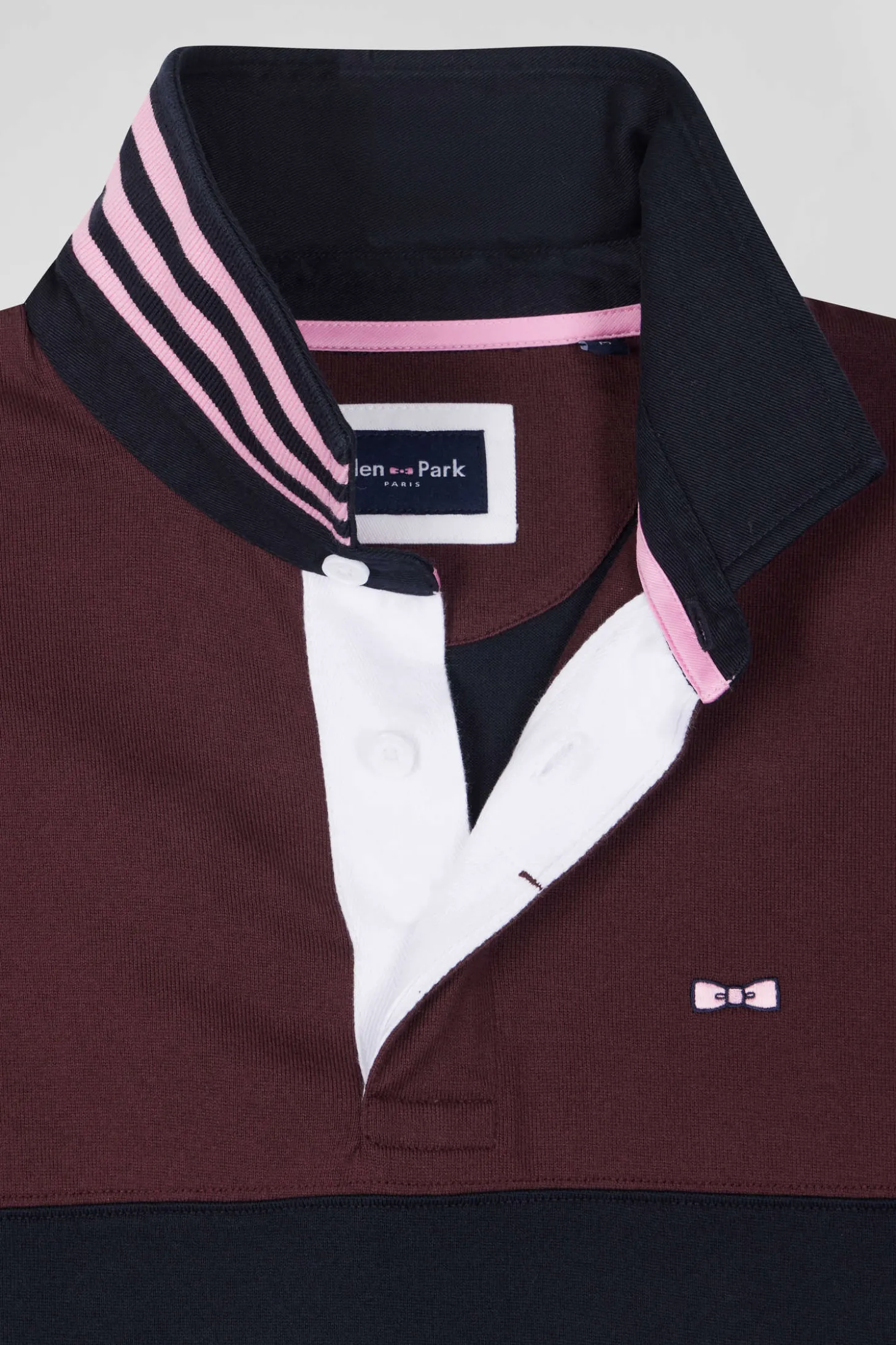 Maillot manches longues en coton bordeaux broderie manche 10 coupe Regular