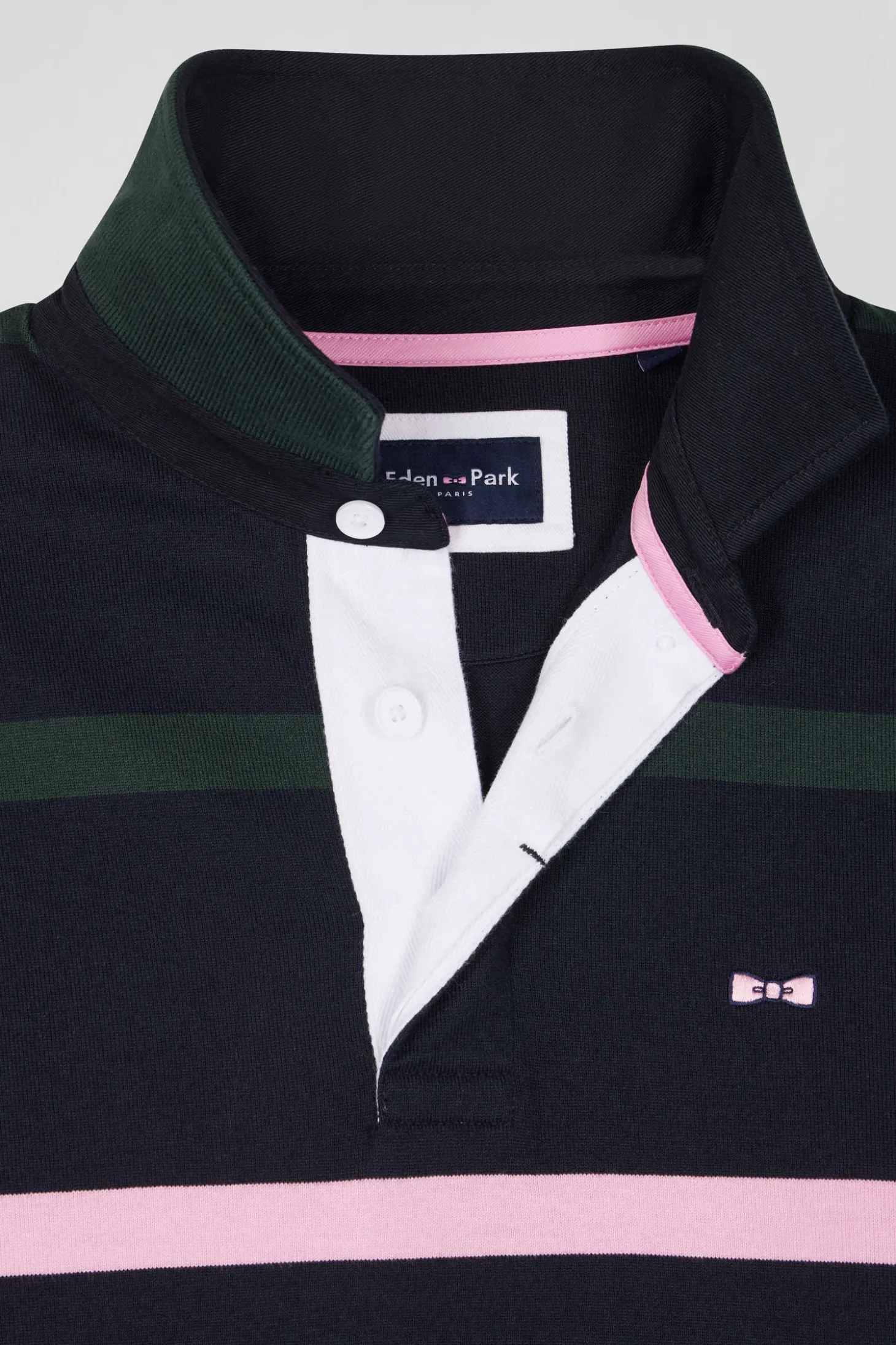 Maillot manches longues en coton cerclé vert broderie dos coupe Regular
