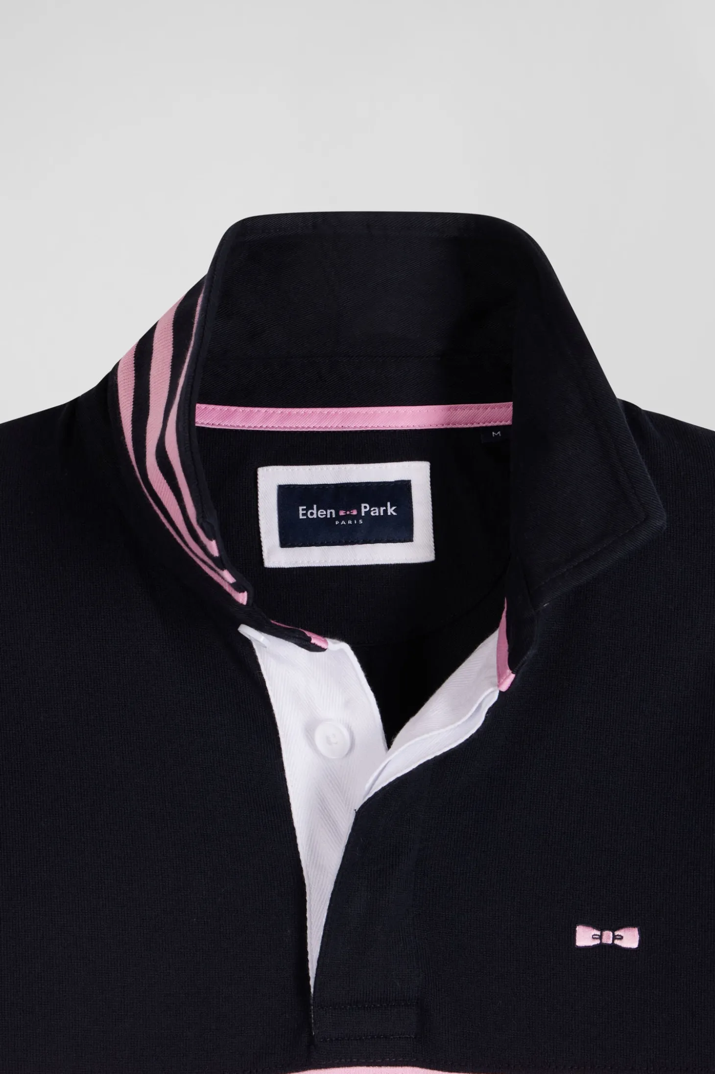 Maillot manches longues en coton bleu marine rayure rose coupe Regular