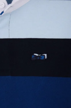 Maillot manches longues en coton bleu marine cerclé coupe Regular