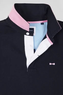 Maillot manches longues en coton marine broderie et applications de tissus cravate coupe Regular