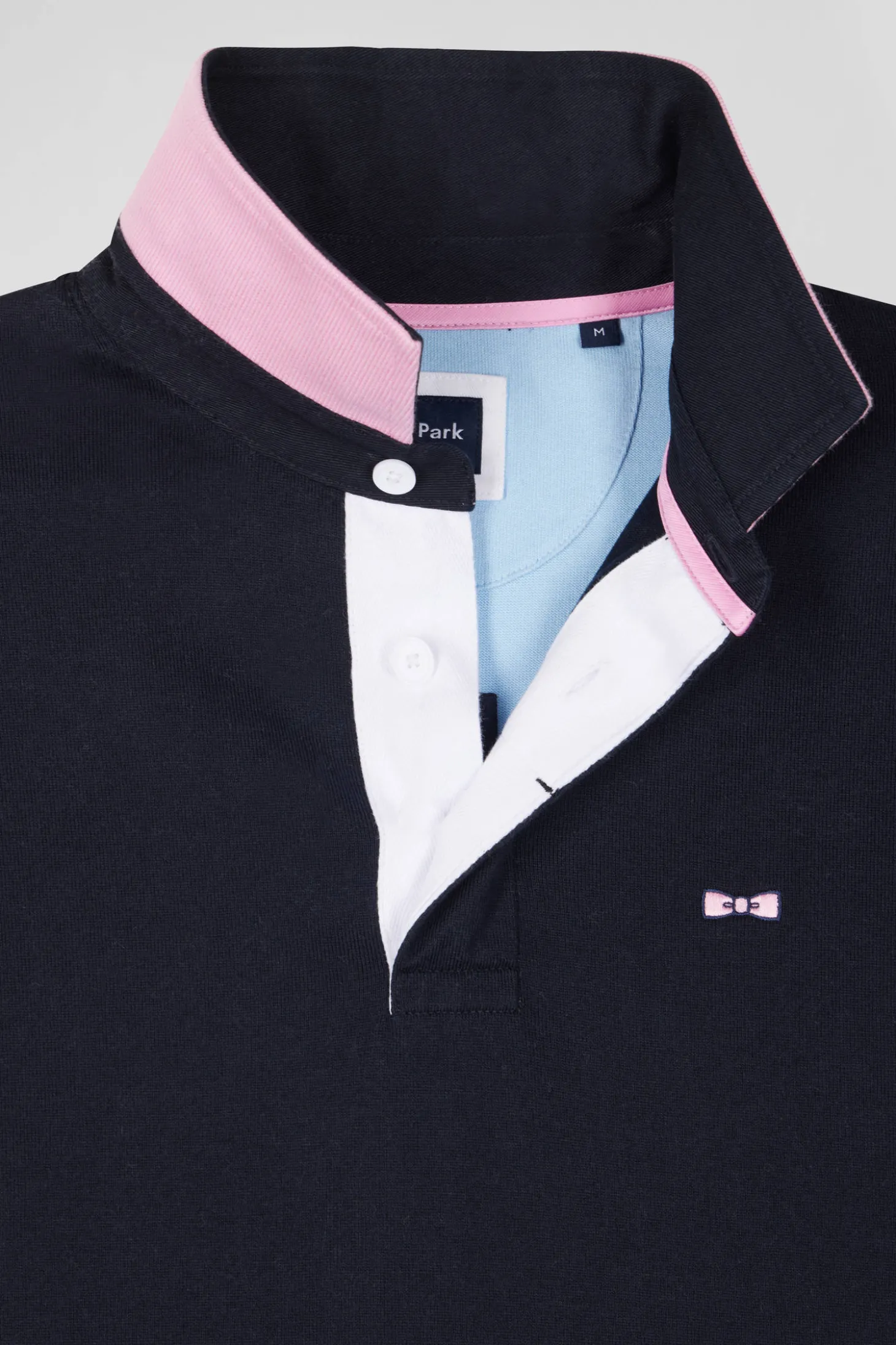 Maillot manches longues en coton marine broderie et applications de tissus cravate coupe Regular