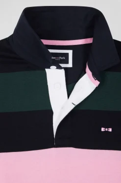 Maillot manches longues en coton vert cerclé coupe Regular
