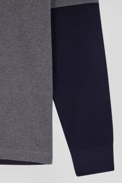 Maillot manches longues en coton gris broderie et applications de tissus cravate coupe Regular
