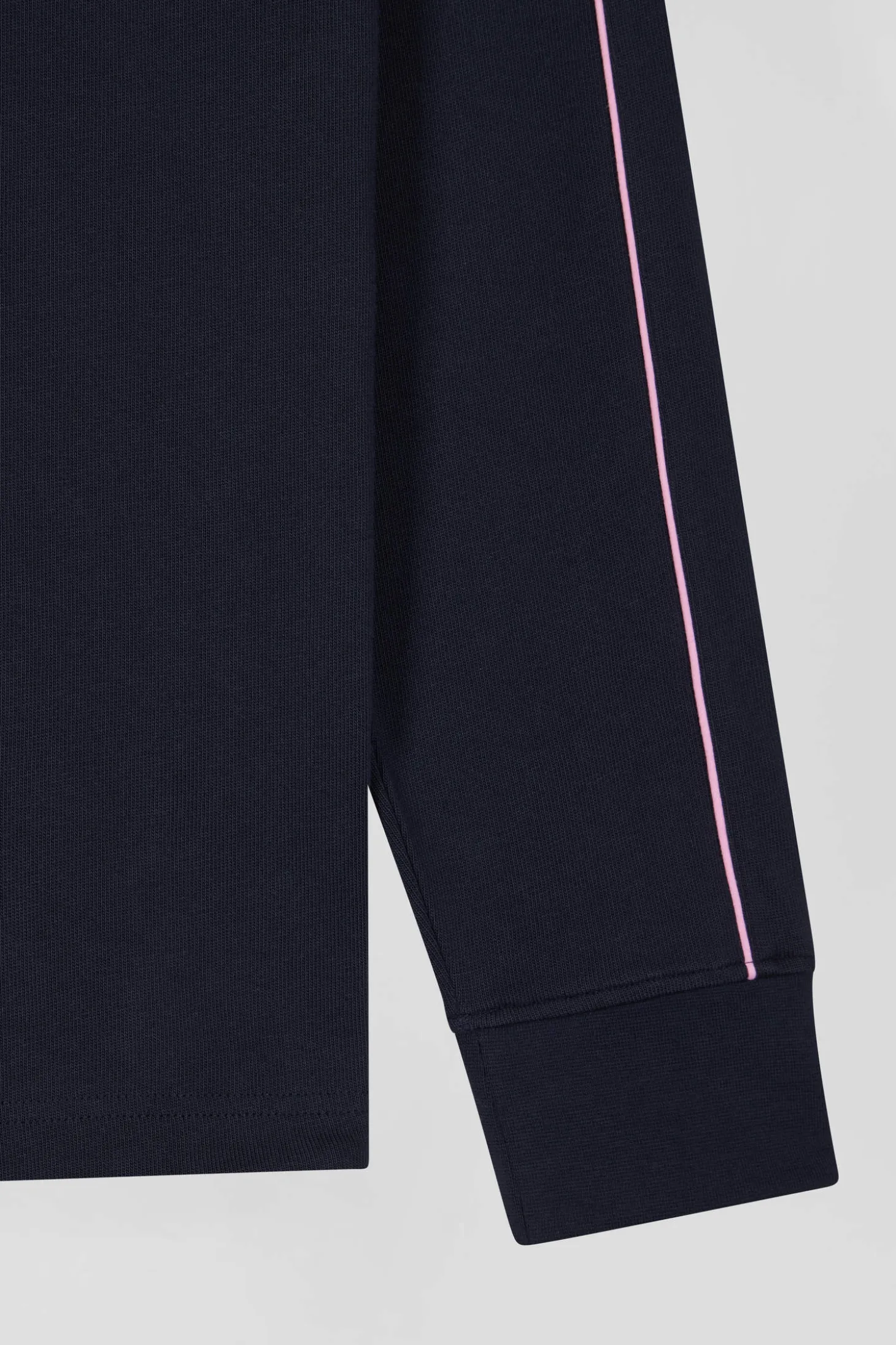 Maillot manches longues en coton bleu marine passepoil rose coupe Regular