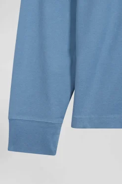 Maillot manches longues en coton Pima bleu coupe Regular