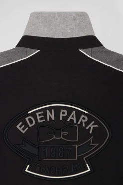 Maillot manches longues en coton noir broderie dos et passepoil coupe Regular