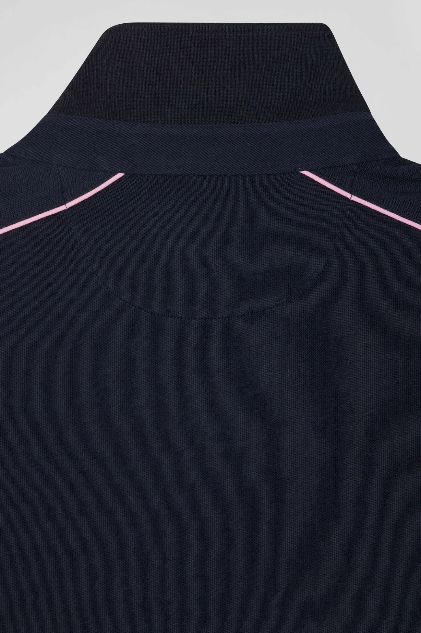 Maillot manches longues en coton bleu marine passepoil rose coupe Regular