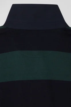 Maillot manches longues en coton vert cerclé coupe Regular