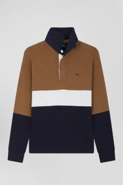 Maillot manches longues tricolore en coton camel coupe Regular