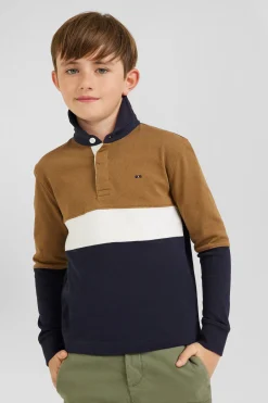 Maillot manches longues tricolore en coton camel coupe Regular