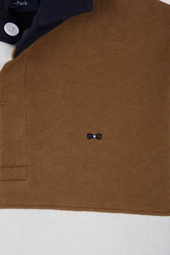 Maillot manches longues tricolore en coton camel coupe Regular