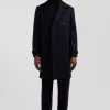 Manteau à double boutonnage en laine mélangée bleu marine
