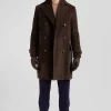 Manteau à double boutonnage en coton mélangé stretch marron