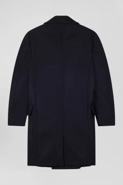 Manteau à double boutonnage en laine mélangée bleu marine