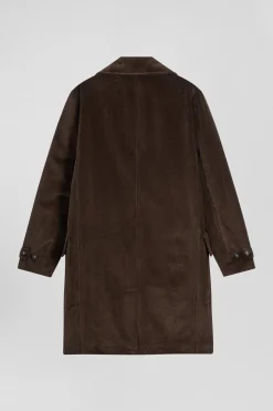 Manteau à double boutonnage en coton mélangé stretch marron