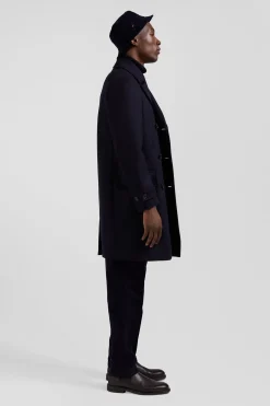 Manteau à double boutonnage en laine mélangée bleu marine