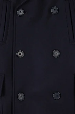 Manteau à double boutonnage en laine mélangée bleu marine