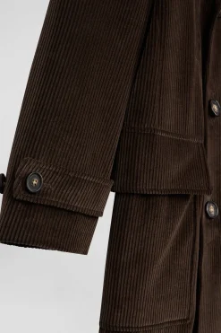 Manteau à double boutonnage en coton mélangé stretch marron