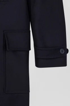 Manteau à double boutonnage en laine mélangée bleu marine