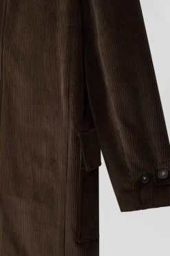 Manteau à double boutonnage en coton mélangé stretch marron