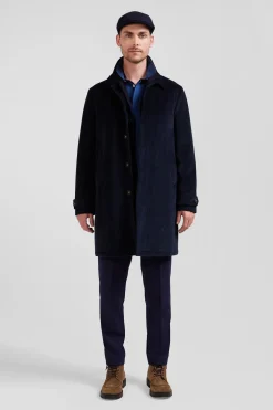 Manteau en coton mélangé à carreaux bleu marine