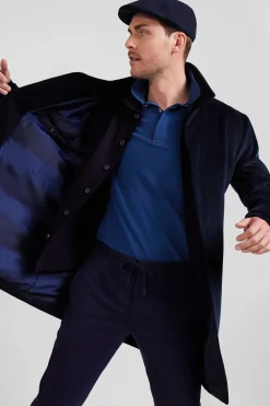 Manteau en coton mélangé à carreaux bleu marine